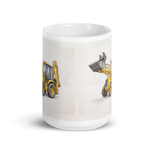 Furrow & Fields JCB 3CX Sitemaster SRS Pencil Sketch | White Glossy Mug Quality Farmers Merch