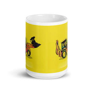Furrow & Fields JCB 3CX Sitemaster SRS Pop Art | White Glossy Mug Quality Farmers Merch