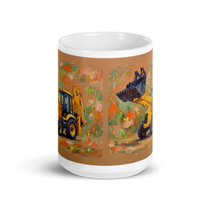 Furrow & Fields JCB 3CX Sitemaster SRS Splash Art | White Glossy Mug Quality Farmers Merch
