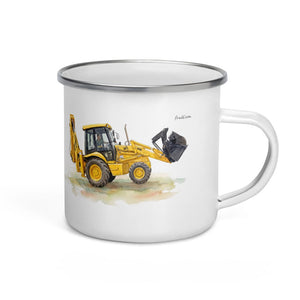 Furrow & Fields JCB 3CX Sitemaster SRS Watercolor | Enamel Mug Quality Farmers Merch
