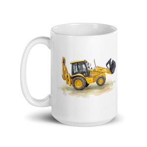 Furrow & Fields JCB 3CX Sitemaster SRS Watercolor | White Glossy Mug Quality Farmers Merch