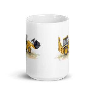 Furrow & Fields JCB 3CX Sitemaster SRS Watercolor | White Glossy Mug Quality Farmers Merch