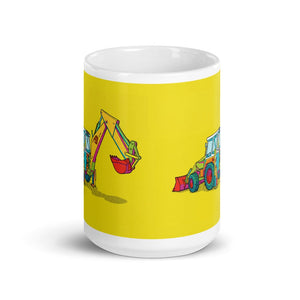 Furrow & Fields JCB 4D II Pop Art | White Glossy Mug Quality Farmers Merch