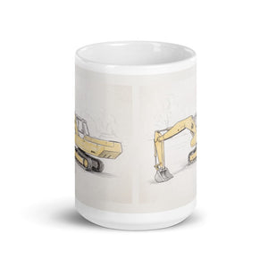 Furrow & Fields JCB 806 Pencil Sketch | White Glossy Mug Quality Farmers Merch