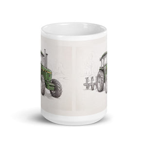 Furrow & Fields John Deere 4350 Pencil Sketch | White Glossy Mug Quality Farmers Merch