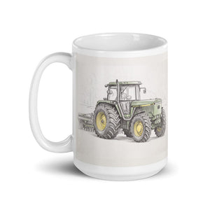 Furrow & Fields John Deere 4955 Pencil Sketch | White Glossy Mug Quality Farmers Merch