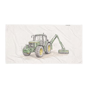 Furrow & Fields John Deere 6910 with Hedge Cutter Pencil Sketch | Beach Towel Quality Farmers Merch