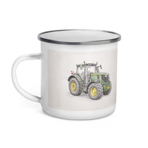 Furrow & Fields John Deere 6R 250 Pencil Sketch | Enamel Mug Quality Farmers Merch