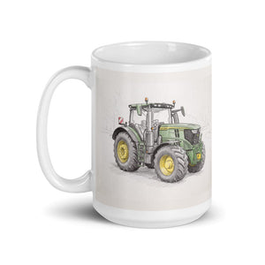 Furrow & Fields John Deere 6R 250 Pencil Sketch | White Glossy Mug Quality Farmers Merch
