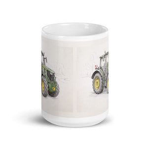 Furrow & Fields John Deere 6R 250 Pencil Sketch | White Glossy Mug Quality Farmers Merch