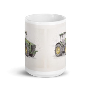 Furrow & Fields John Deere 8345R Pencil Sketch | White Glossy Mug Quality Farmers Merch