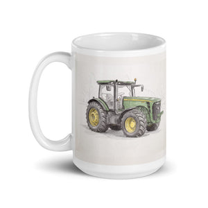 Furrow & Fields John Deere 8345R Pencil Sketch | White Glossy Mug Quality Farmers Merch