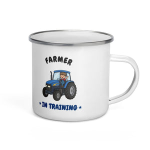 Furrow & Fields Kids Enamel Mug Farmer in Training New Holland TM 155 | Kids Enamel Mug Quality Farmers Merch