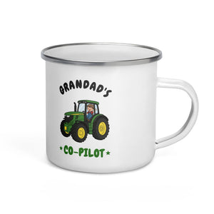 Furrow & Fields Kids Enamel Mug Grandad's Co-Pilot John Deere 6R 250 | Kids Enamel Mug Quality Farmers Merch