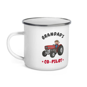 Furrow & Fields Kids Enamel Mug Grandad's Co-Pilot Massey Ferguson 135 | Kids Enamel Mug Quality Farmers Merch
