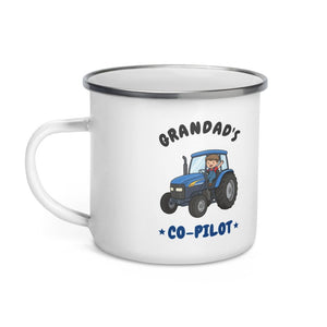 Furrow & Fields Kids Enamel Mug Grandad's Co-Pilot New Holland TM 155 | Kids Enamel Mug Quality Farmers Merch