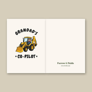 Furrow & Fields Kids Greeting Card Grandad's Co-Pilot JCB 3CX | Kids Greeting Card Quality Farmers Merch