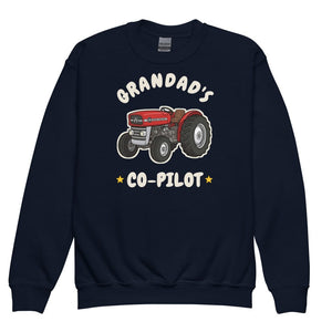 Furrow & Fields Kids Premium Sweatshirt Navy / XS Grandad's Co-Pilot Massey Ferguson 135 | Kids Premium Sweatshirt Quality Farmers Merch