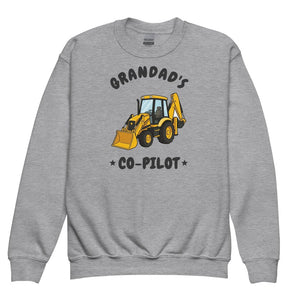 Furrow & Fields Kids Premium Sweatshirt Sport Grey / XS Grandad's Co-Pilot JCB 3CX | Kids Premium Sweatshirt Quality Farmers Merch