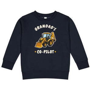 Furrow & Fields Kids Sweatshirt Navy / 2 Grandad's Co-Pilot JCB 3CX | Kids Sweatshirt Quality Farmers Merch