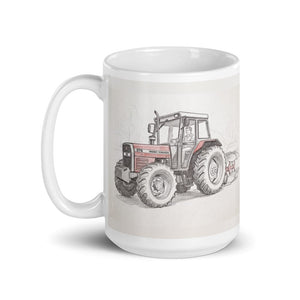 Furrow & Fields Massey Ferguson 375 Pencil Sketch | White Glossy Mug Quality Farmers Merch