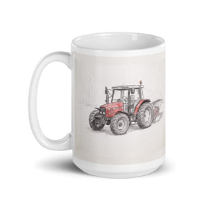Furrow & Fields Massey Ferguson 6255 Pencil Sketch | White Glossy Mug Quality Farmers Merch