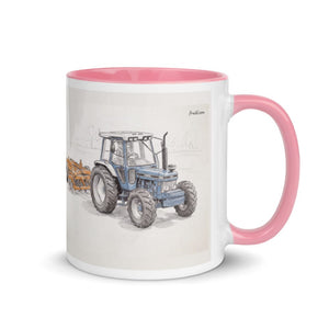 Furrow & Fields Pink / 11 oz Ford 7810 Generation III Pencil Sketch | Mug with Color Inside Quality Farmers Merch