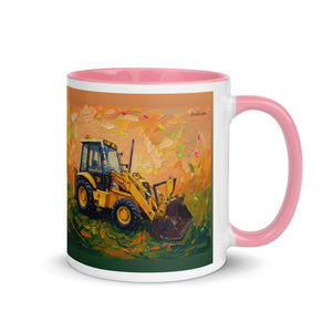 Furrow & Fields Pink / 11 oz JCB 3CX Sitemaster Plus Splash Art | Mug with Color Inside Quality Farmers Merch