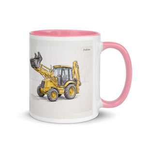 Furrow & Fields Pink / 11 oz JCB 3CX Sitemaster SRS Pencil Sketch | Mug with Color Inside Quality Farmers Merch