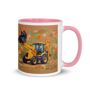 Furrow & Fields Pink / 11 oz JCB 3CX Sitemaster SRS Splash Art | Mug with Color Inside Quality Farmers Merch