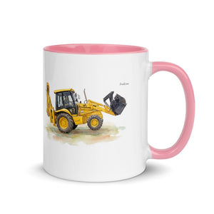 Furrow & Fields Pink / 11 oz JCB 3CX Sitemaster SRS Watercolor | Mug with Color Inside Quality Farmers Merch