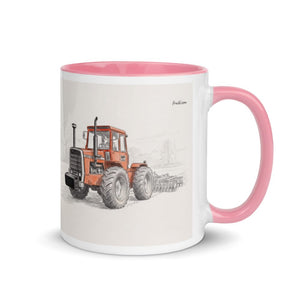 Furrow & Fields Pink / 11 oz Massey Ferguson 1200 Pencil Sketch | Mug with Color Inside Quality Farmers Merch