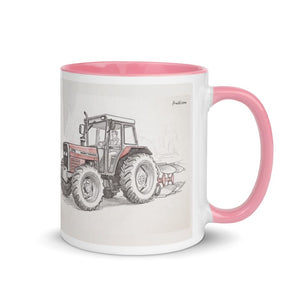 Furrow & Fields Pink / 11 oz Massey Ferguson 375 Pencil Sketch | Mug with Color Inside Quality Farmers Merch