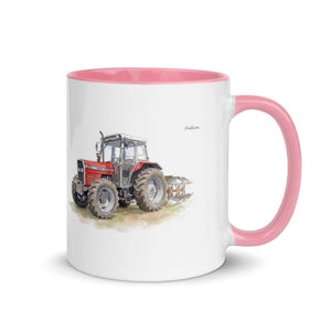 Furrow & Fields Pink / 11 oz Massey Ferguson 375 Watercolor | Mug with Color Inside Quality Farmers Merch