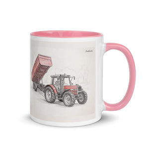 Furrow & Fields Pink / 11 oz Massey Ferguson 6180 Pencil Sketch | Mug with Color Inside Quality Farmers Merch