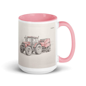 Furrow & Fields Pink Case IH Maxxum MXM130 Pencil Sketch | 15 oz Mug with Color Inside Quality Farmers Merch