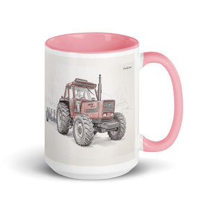 Furrow & Fields Pink Fiat 1880 Pencil Sketch | 15 oz Mug with Color Inside Quality Farmers Merch