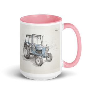 Furrow & Fields Pink Ford 4600 Pencil Sketch | 15 oz Mug with Color Inside Quality Farmers Merch