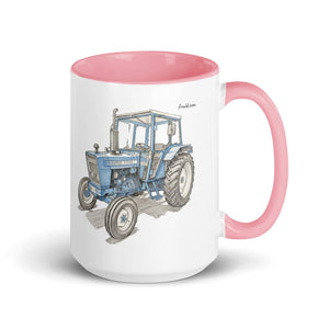 Furrow & Fields Pink Ford 4600 Pencil Sketch (Side) | 15 oz Mug with Color Inside Quality Farmers Merch