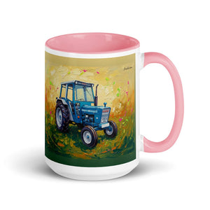 Furrow & Fields Pink Ford 4600 Splash Art | 15 oz Mug with Color Inside Quality Farmers Merch