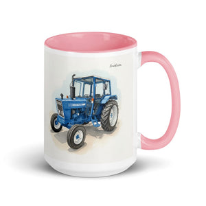 Furrow & Fields Pink Ford 4600 Watercolor (Side) | 15 oz Mug with Color Inside Quality Farmers Merch