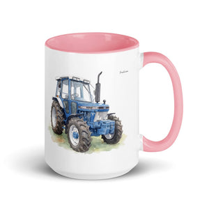 Furrow & Fields Pink Ford 5610 Force II Watercolor | 15 oz Mug with Color Inside Quality Farmers Merch