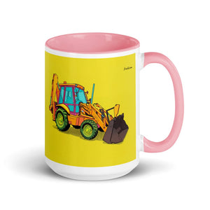 Furrow & Fields Pink JCB 3CX Sitemaster Plus Pop Art | 15 oz Mug with Color Inside Quality Farmers Merch