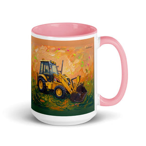 Furrow & Fields Pink JCB 3CX Sitemaster Plus Splash Art | 15 oz Mug with Color Inside Quality Farmers Merch
