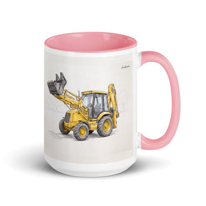 Furrow & Fields Pink JCB 3CX Sitemaster SRS Pencil Sketch | 15 oz Mug with Color Inside Quality Farmers Merch