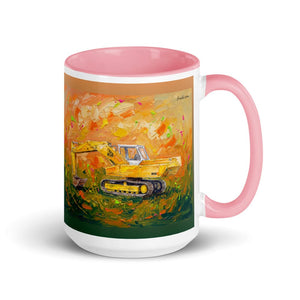 Furrow & Fields Pink JCB 806 Splash Art | 15 oz Mug with Color Inside Quality Farmers Merch