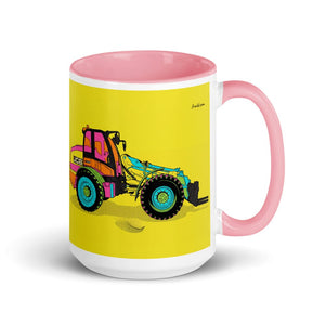 Furrow & Fields Pink JCB TM420 Pop Art | 15 oz Mug with Color Inside Quality Farmers Merch