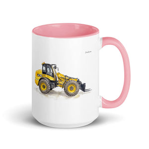 Furrow & Fields Pink JCB TM420 Watercolor | 15 oz Mug with Color Inside Quality Farmers Merch