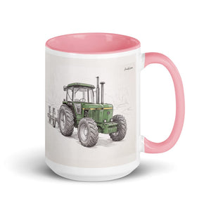 Furrow & Fields Pink John Deere 4350 Pencil Sketch | 15 oz Mug with Color Inside Quality Farmers Merch
