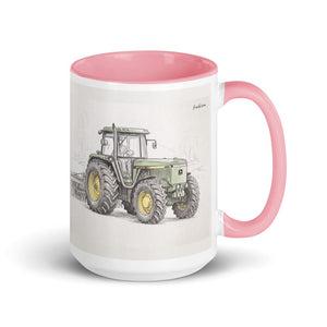 Furrow & Fields Pink John Deere 4955 Pencil Sketch | 15 oz Mug with Color Inside Quality Farmers Merch